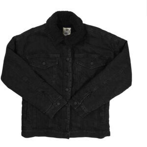 Hoodlamb Ladies Sherpa Lined Denim Jacket Size L Black Denim